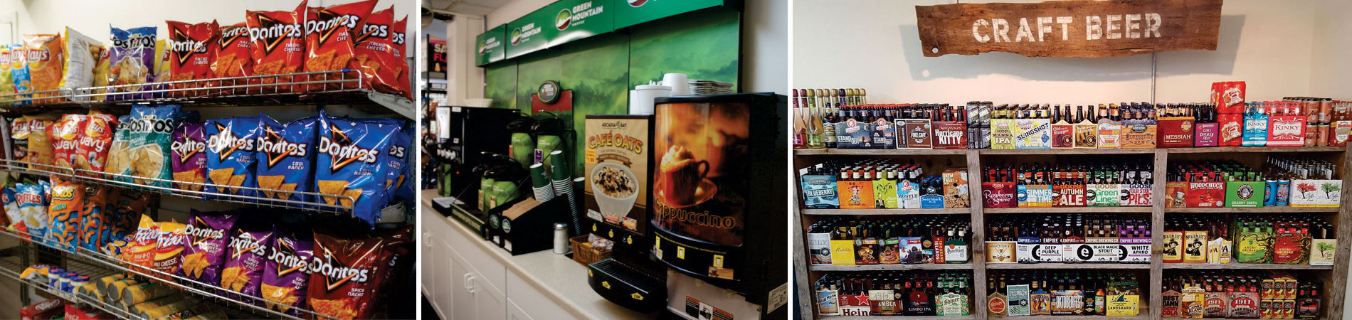 The Center MiniMart's snack, coffee and beer selection